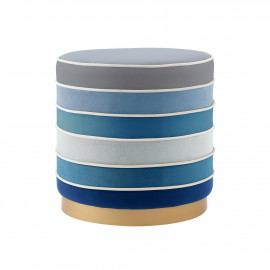 Velvet Multi Blue Striped Colors Round Footstool Ottoman